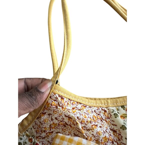 Yellow Floral Patchwork Shoulder Bag With Gingham Bow By Chateau Vintage Read - Picture 10 of 12